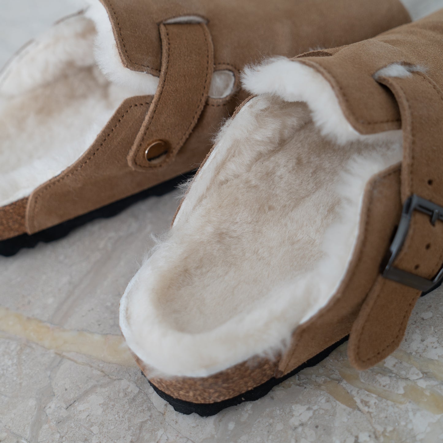 Clog Suede Leather/Sheepskin - Walnut Brown