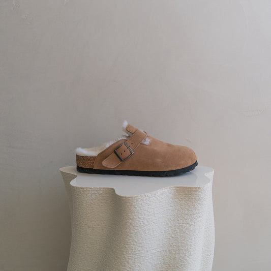 Clog Suede Leather/Sheepskin - Walnut Brown