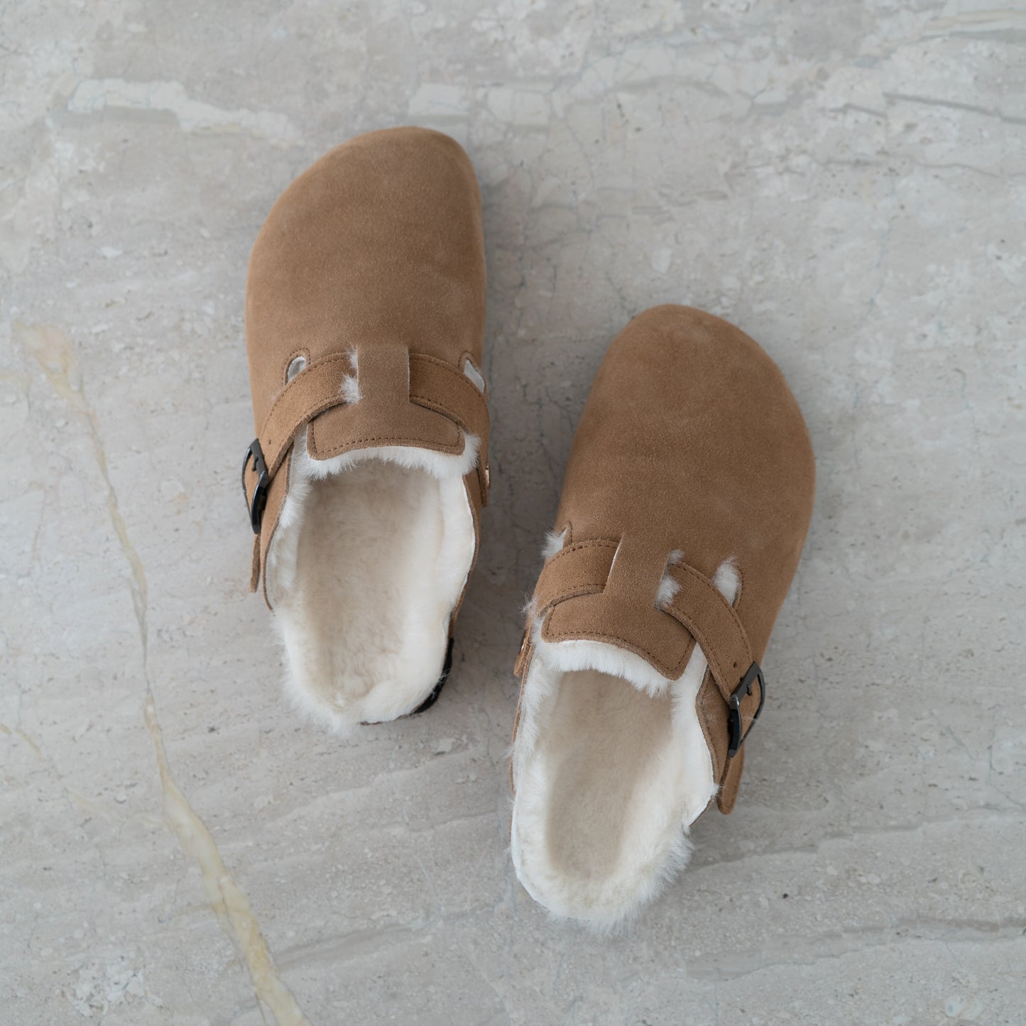 Clog Suede Leather/Sheepskin - Walnut Brown